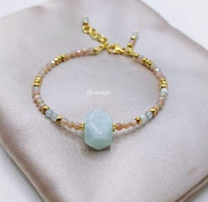 Bransoletka z kamieni słonecznych, akwamarynu i hematytu Kunszt