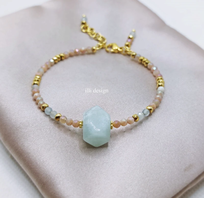 Bransoletka z kamieni słonecznych, akwamarynu i hematytu Kunszt