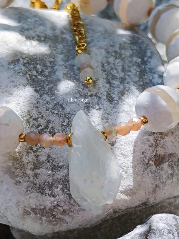 Bransoletka z kwarcem, agatem i kamieniem słonecznym Biel