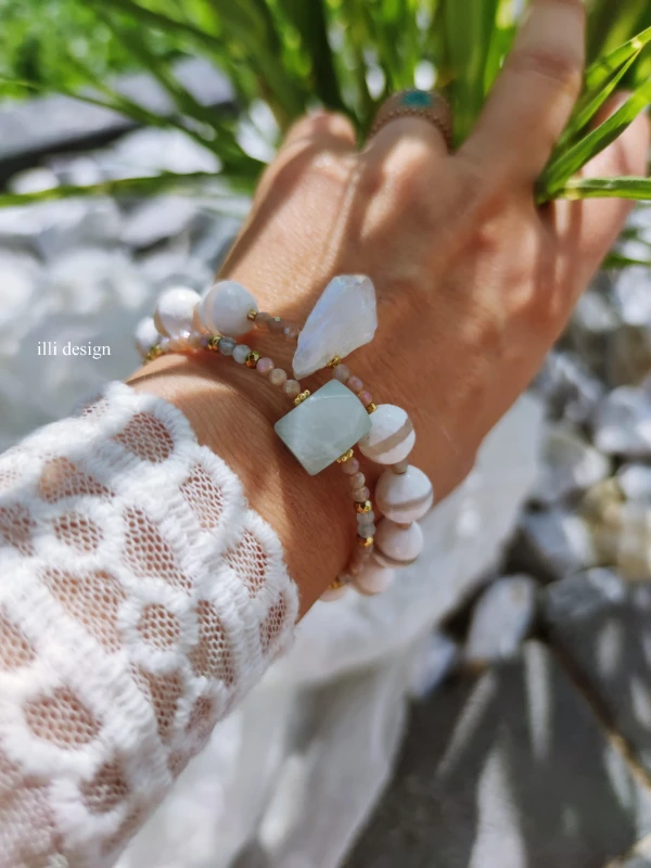 Bransoletka z kwarcem, agatem i kamieniem słonecznym Biel