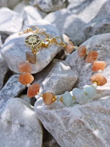 Bransoletka z kamieni słonecznych, akwamarynu Fale