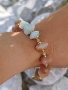 Bransoletka z kamieni słonecznych, akwamarynu Fale