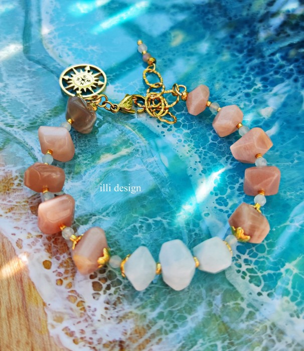 Bransoletka z kamieni słonecznych, akwamarynu Fale