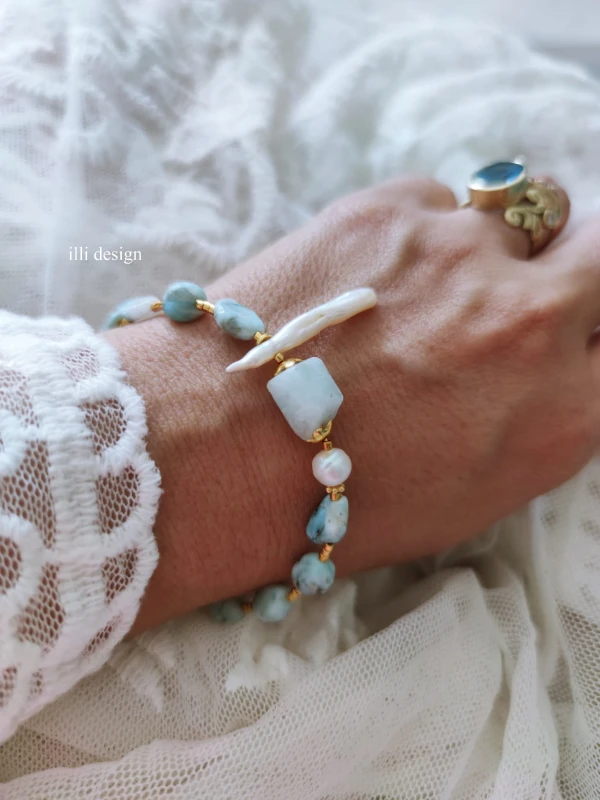 Bransoletka z larimaru i perł Lazur