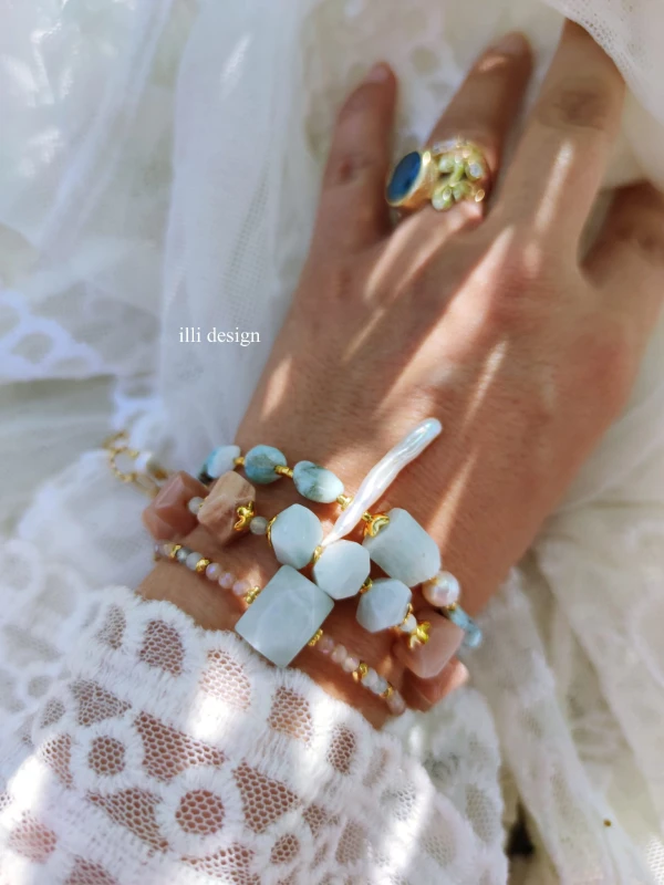 Bransoletka z larimaru i perł Lazur