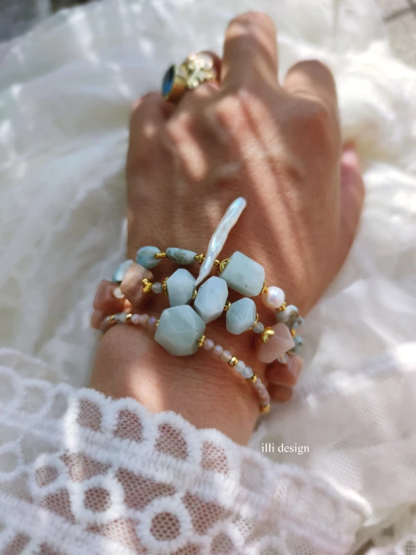 Bransoletka z larimaru i perł Lazur