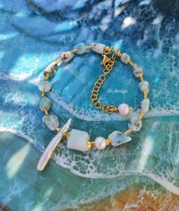 Bransoletka z larimaru i perł Lazur