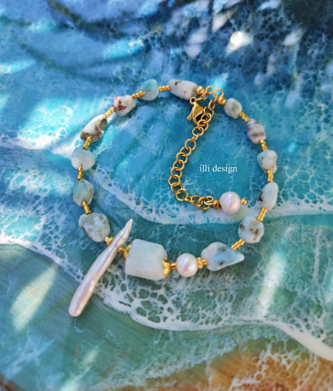 Bransoletka z larimaru i perł Lazur