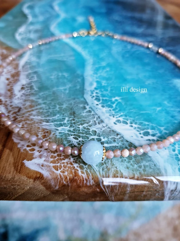 Naszyjnik choker z kamieni słonecznych, akwamarynu Kunszt