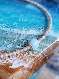 Naszyjnik choker z kamieni słonecznych, akwamarynu Kunszt