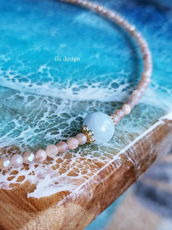 Naszyjnik choker z kamieni słonecznych, akwamarynu Kunszt