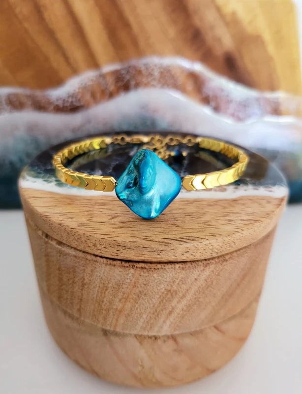 Bransoletka z hematytów z masą perłową Błękit