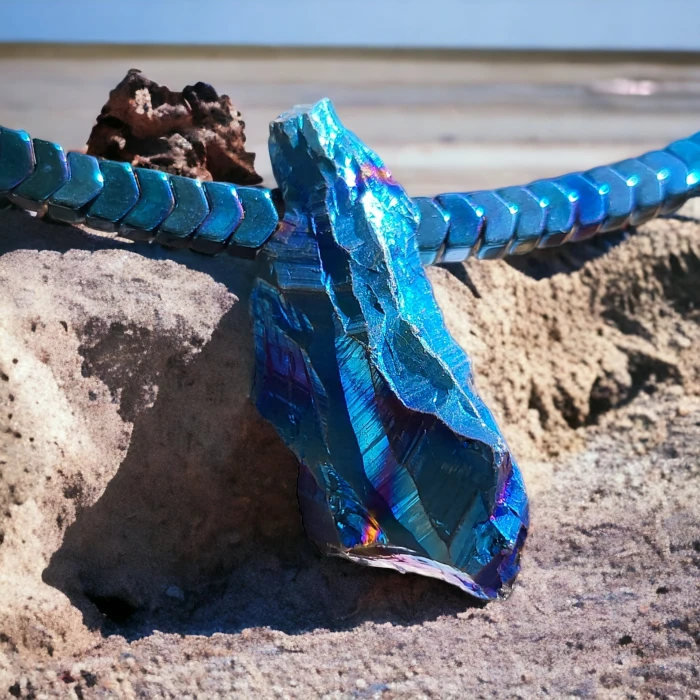 Choker z hematytów i kwarcem Ocean