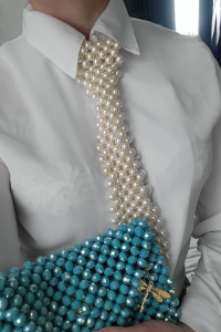 Krawat perłowy kość słoniowa