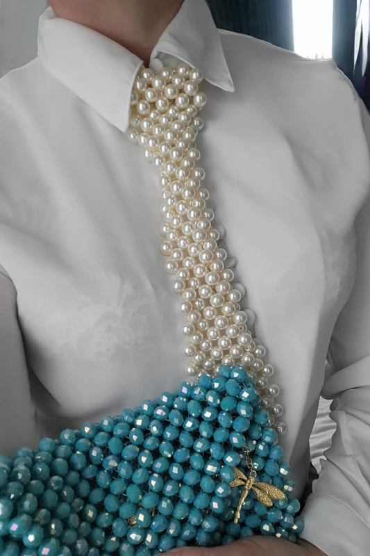 Krawat perłowy kość słoniowa