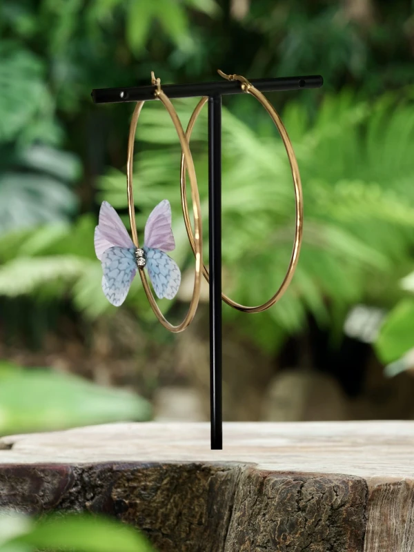 Kolczyki duże koła z motylem N10