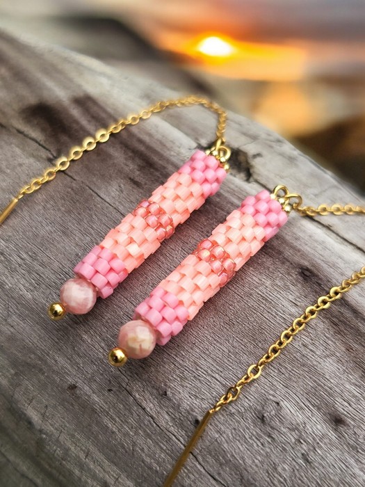 Kolczyki łańcuszki tkane Flaming