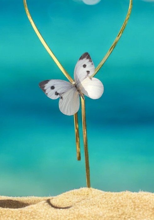 Naszyjnik z motylem z jedwabiu z kryształem Swarovski N1