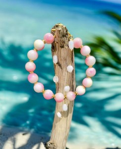 Bransoletka podwójna z jadeitów kamieni słonecznych Różowe kwiaty