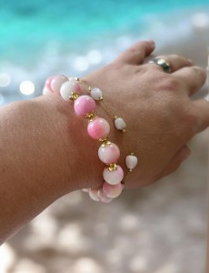 Bransoletka podwójna z jadeitów kamieni słonecznych Różowe kwiaty