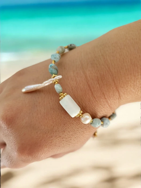 Bransoletka z larimaru i pereł Lazur