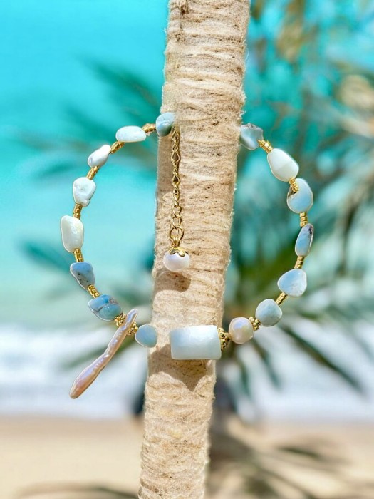 Bransoletka z larimaru i pereł Lazur