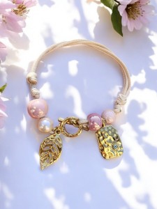 Bransoletka sznurkowa z perłą Różowe Pastele