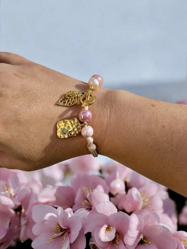 Bransoletka sznurkowa z perłą Różowe Pastele