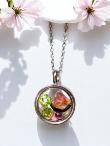 Naszyjnik medalion z turmalinem, perydotem i granatem klasy A Turmalinowy Raj