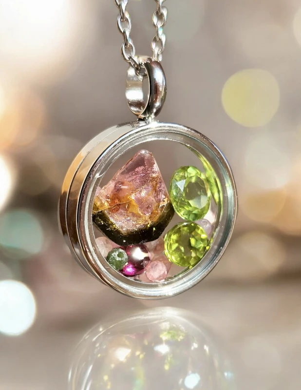 Naszyjnik medalion z turmalinem, perydotem i granatem klasy A Turmalinowy Raj