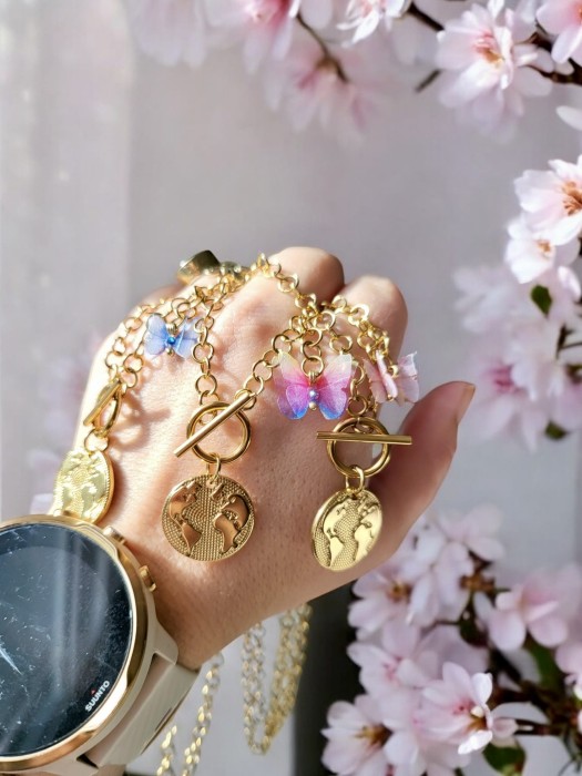 Naszyjnik z motylem i zawieszką Kontynenty