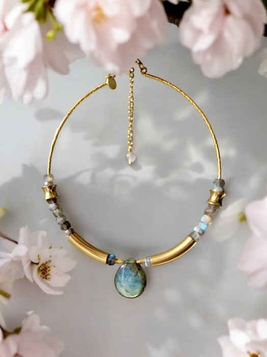 Choker z Labradorytem Klasy A - Naszyjnik Egipska Kropla