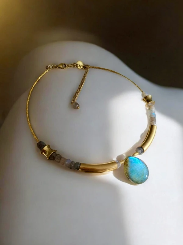 Choker z Labradorytem Klasy A - Naszyjnik Egipska Kropla