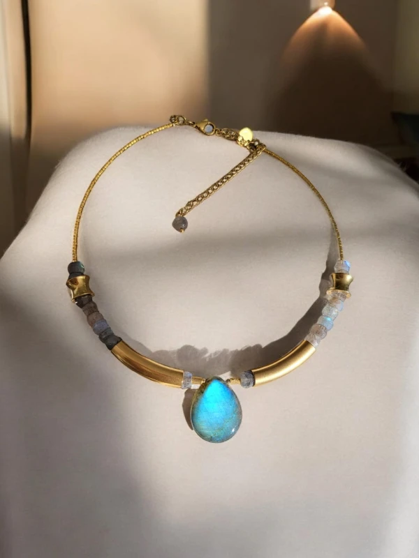 Choker z Labradorytem Klasy A - Naszyjnik Egipska Kropla