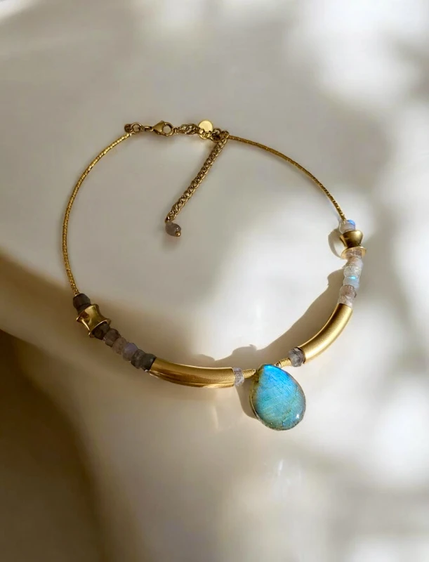 Choker z Labradorytem Klasy A - Naszyjnik Egipska Kropla