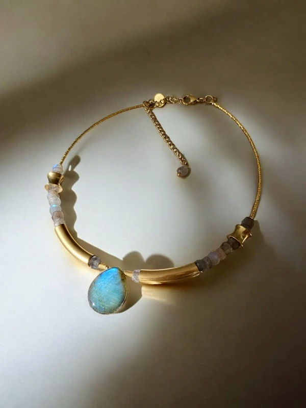 Choker z Labradorytem Klasy A - Naszyjnik Egipska Kropla