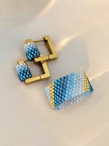 Komplet Biżuterii Premium Miyuki – Kolczyki i Pierścionek w Odcieniach Błękitu "Oceanic Elegance"