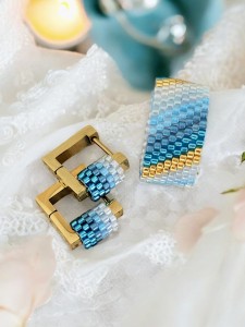 Komplet Biżuterii Premium Miyuki – Kolczyki i Pierścionek w Odcieniach Błękitu "Oceanic Elegance"