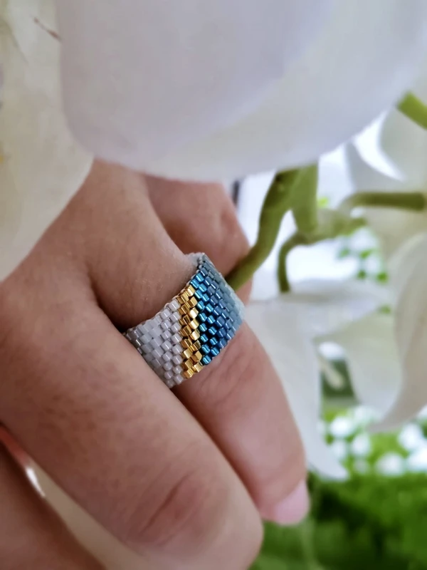 Komplet Biżuterii Premium Miyuki – Kolczyki i Pierścionek w Odcieniach Błękitu "Oceanic Elegance"