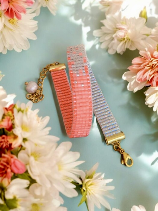 Bransoletka tkana z naturalną perłą – Flaming