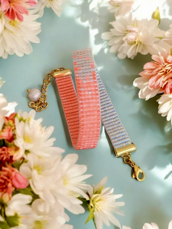 Bransoletka tkana z naturalną perłą – Flaming